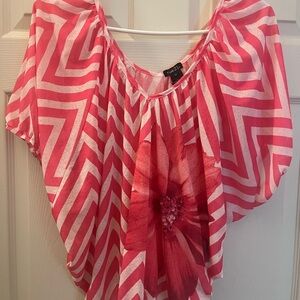 Rue21 Pink and White Dolman Sleeve Asymmetrical Tunic
